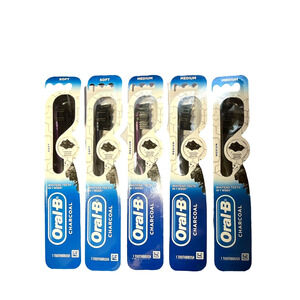 Oral-B Charcoal Infused Bristles Medium Soft Manual Toothbrushes Pack of 5 NEW!